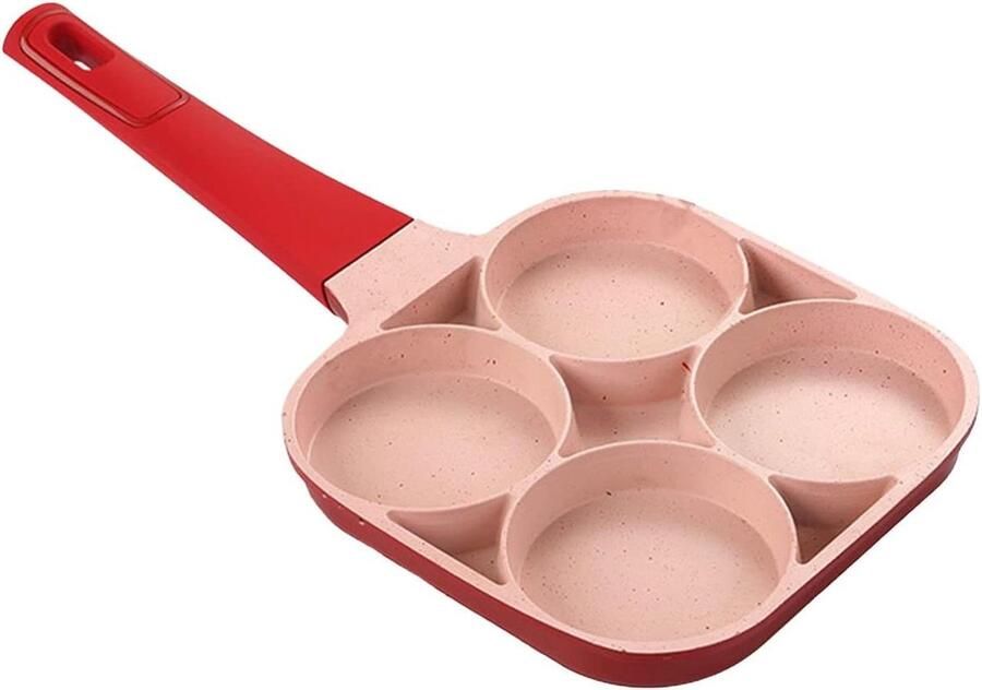 Omelet Pan Ei Koekenpan Ontbijt Maken 4 Gaten Ontwerp 18.5 cm Rood