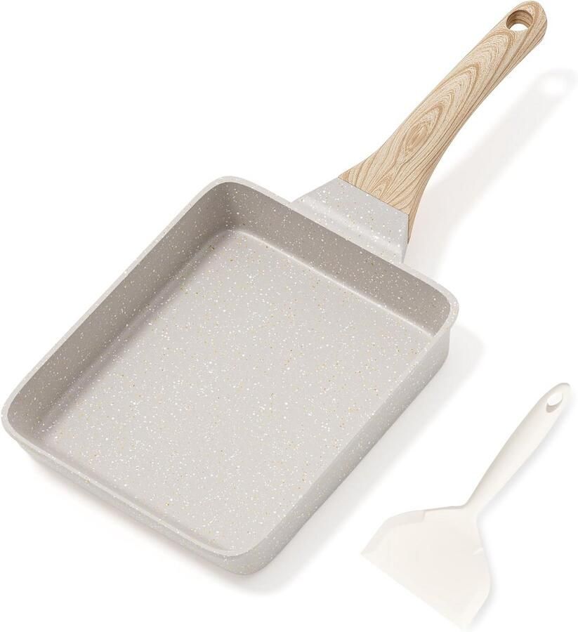 Omelet Pan Eierpan Koekenpan Ontbijt Maken Granite Anti-aanbaklaag 1.2 Liter Beige