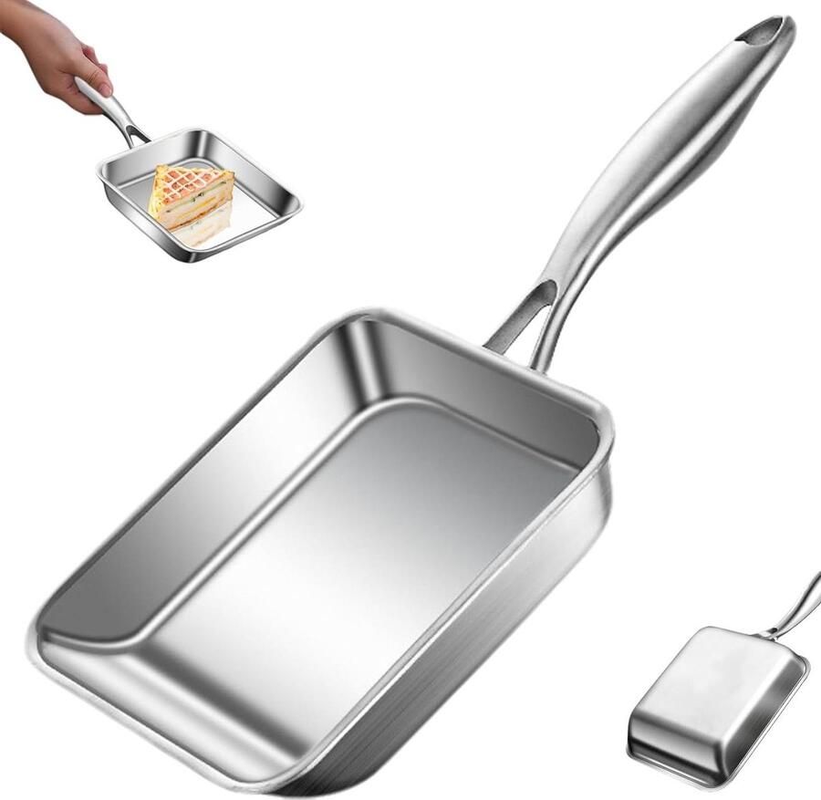 Omelet Pan Eierrol Pan Ontbijt Maken Vijflaags Staal 19x16 cm Zilverkleurig