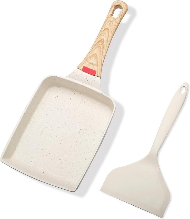 Omelet Pan Japanse Koekenpan Ontbijt Maken Antiaanbaklaag 18.5 x 15 cm Beige