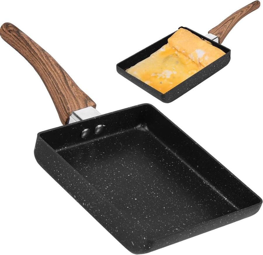Omelet Pan Japanse Koekenpan Ontbijt Maken Antiaanbaklaag 18x15 cm Zwart