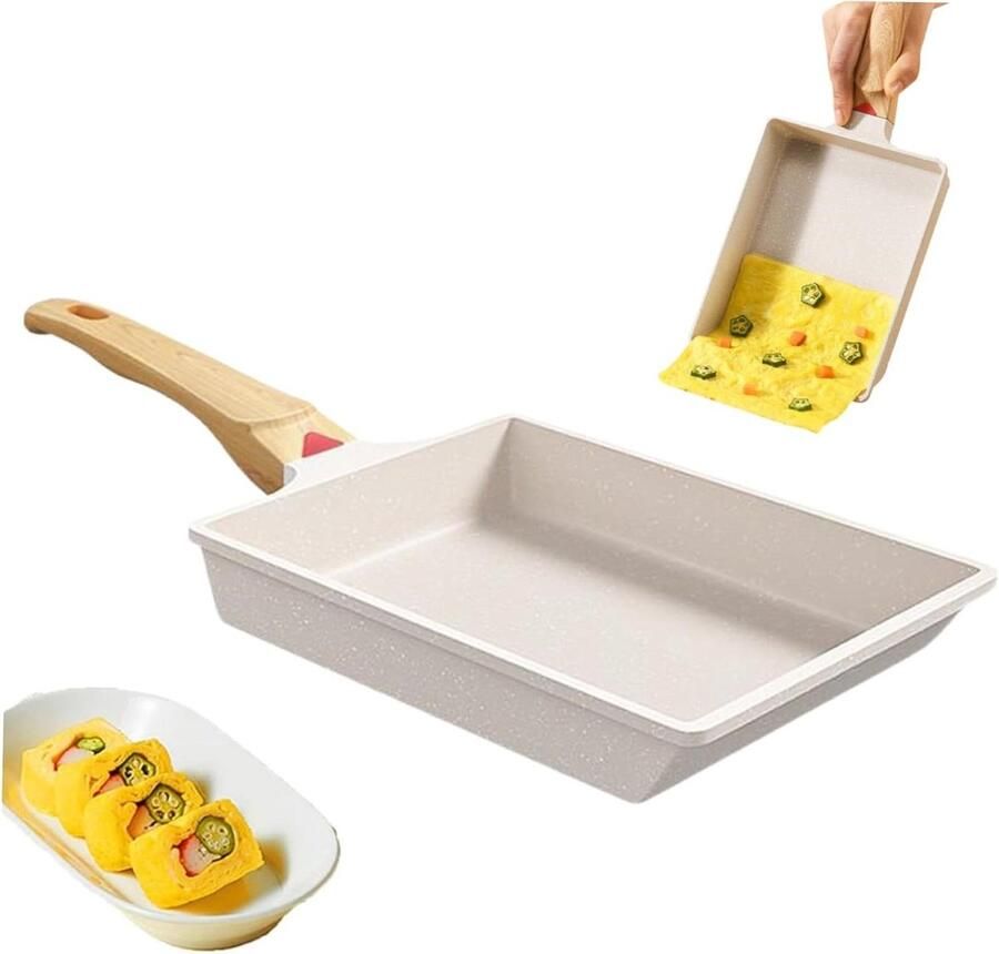 Omelet Pan Japanse Koekenpan Ontbijt Maken Antiaanbaklaag 20x16 cm Wit