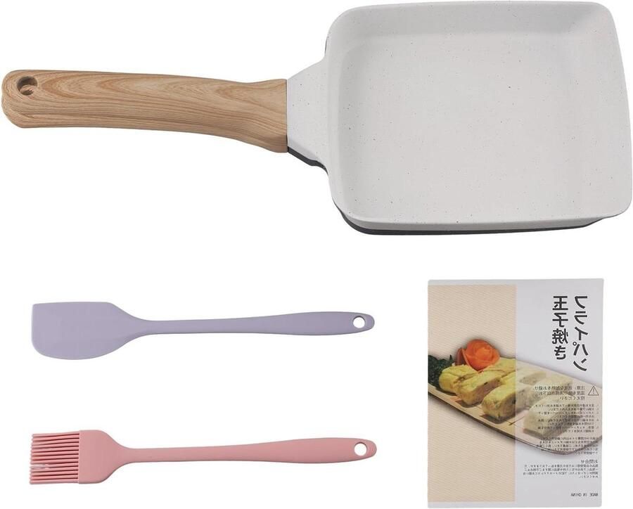 Omelet Pan Japanse Koekenpan Ontbijt Maken Verwijderbare Handgreep 38 x 18 cm Wit