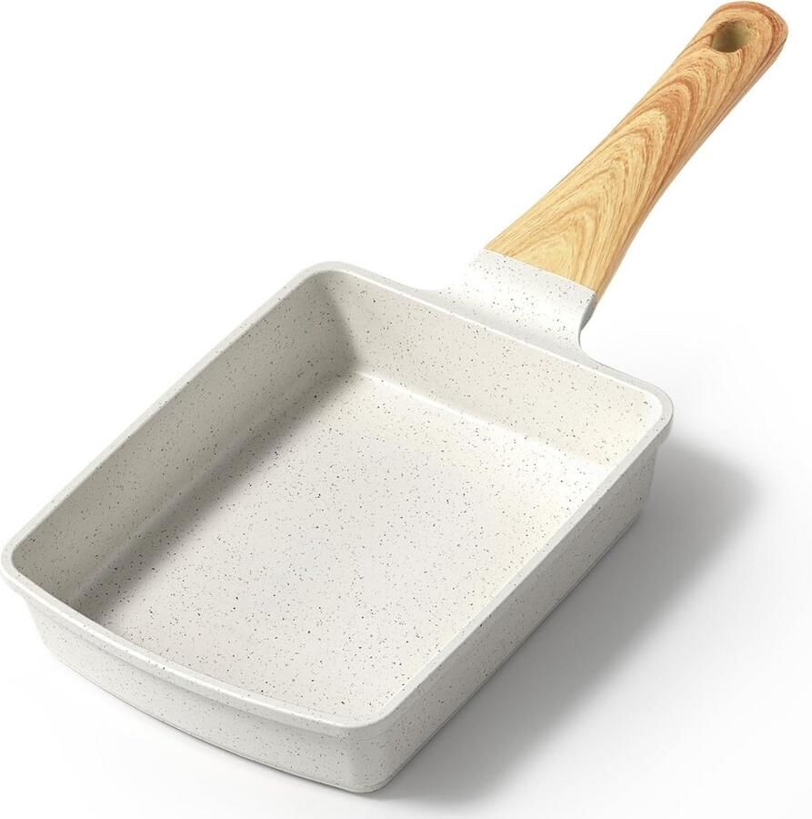Omelet Pan Japanse Pan Ontbijt Bakken Granieten Anti-aanbaklaag 18 x 13 cm Wit