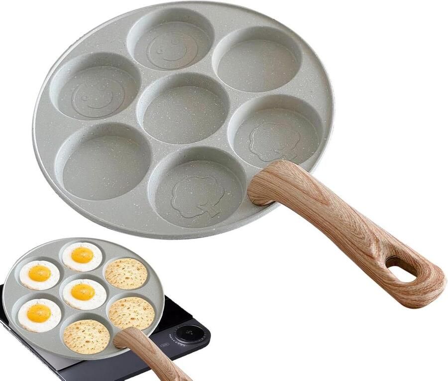 Omelet Pan Koekenpan 7 Vormen Ontbijt Maken Antiaanbaklaag 23 cm Wit