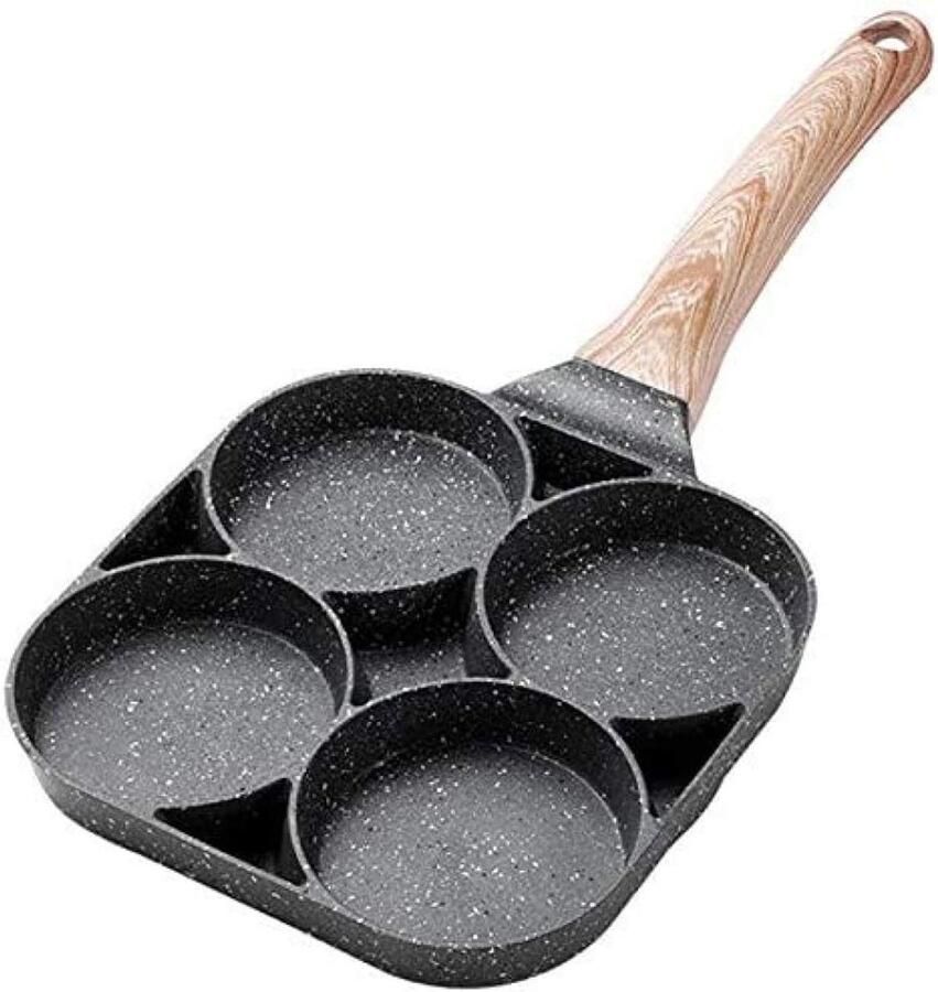 Omelet Pan Koekenpan Hamburger Ontbijt Bakken 4 Holtes Ontwerp 38 cm Zwart