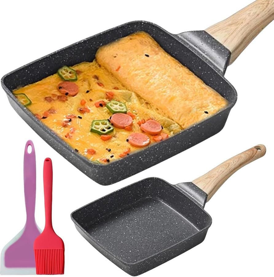 Omelet Pan Koekenpan Japanse Omeletten Maken Antiaanbak Coating 18 x 15 cm Zwart