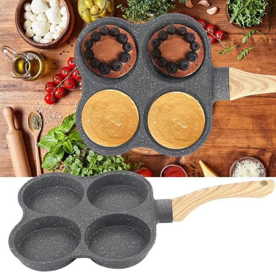 Omelet Pan Koekenpan Pannenkoekmaker Ontbijt Bakken Antiaanbaklaag Vier Gaten Niet gespecificeerd Zwart
