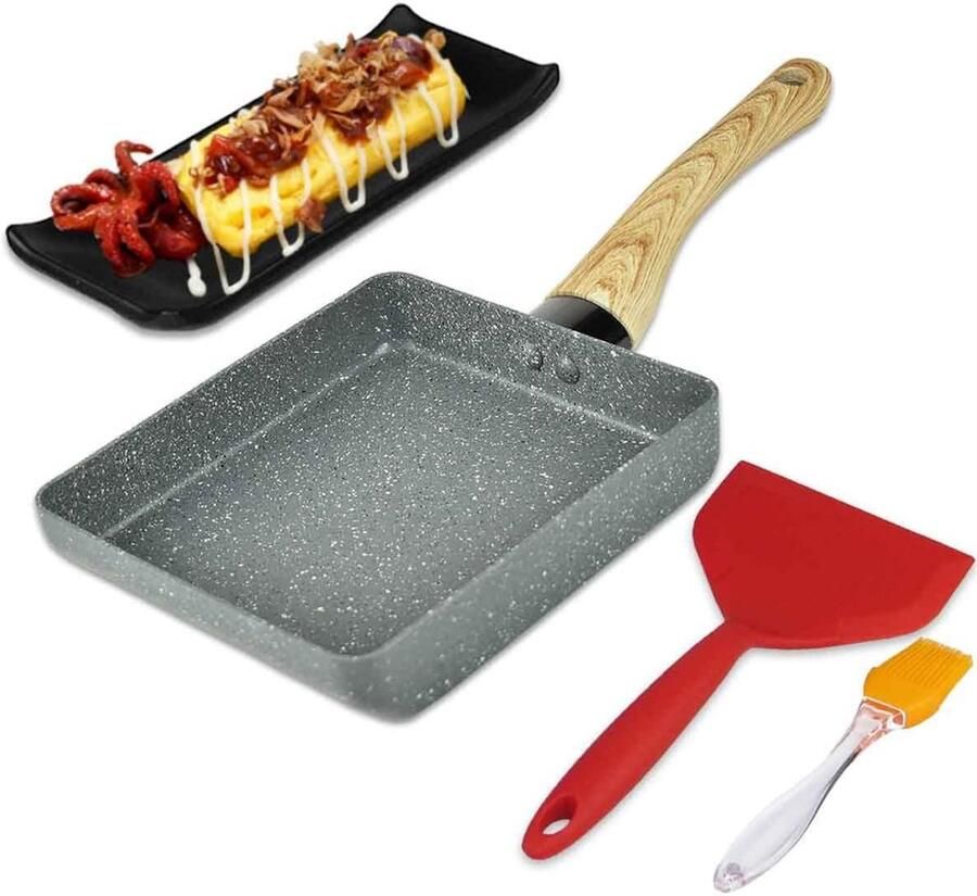Omelet Pan Koekenpan Rechthoek Ontbijt Maken Antiaanbaklaag Mini Formaat Grijs