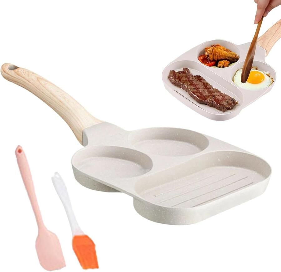 Eierpan Ontbijtpan Grill Gelijkmatig Bakken Drie Zone Ontwerp 19 cm Zwart