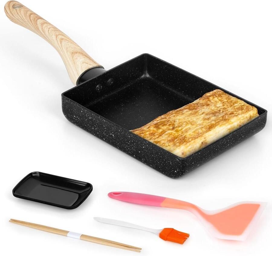 Omelet Pan Set Japanse Koekenpan Perfect Omelet Maken Inclusief Keukengerei 13 x 18 cm Zwart