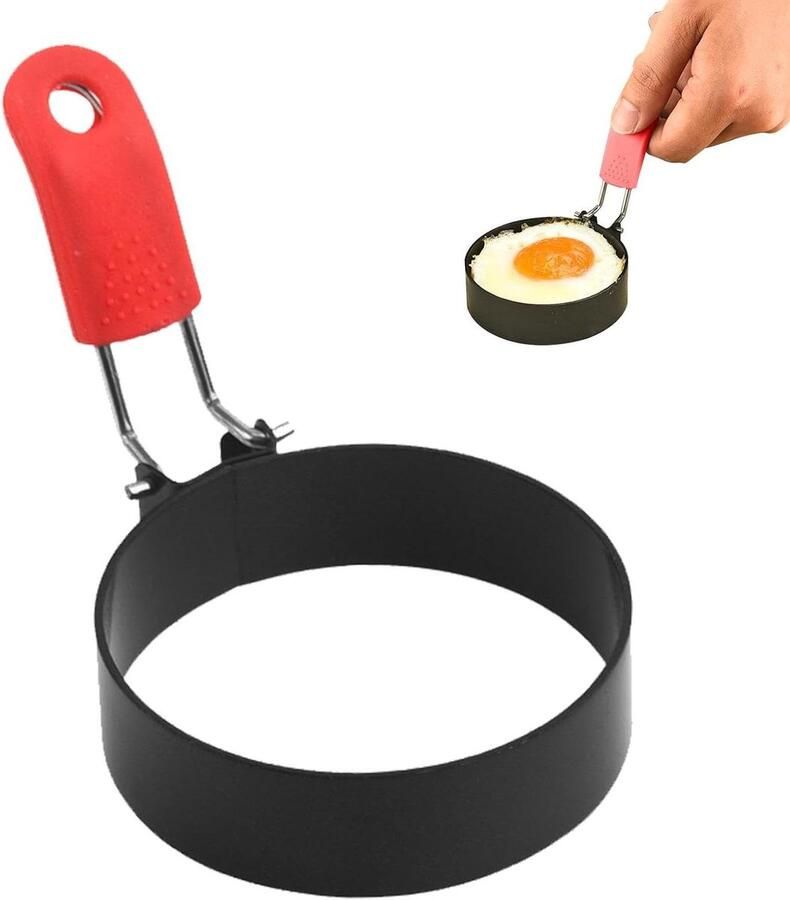 Omelet Ring Pannenkoek Vorm Ontbijt Maken Inklapbaar Ontwerp Set van 4 Zwart