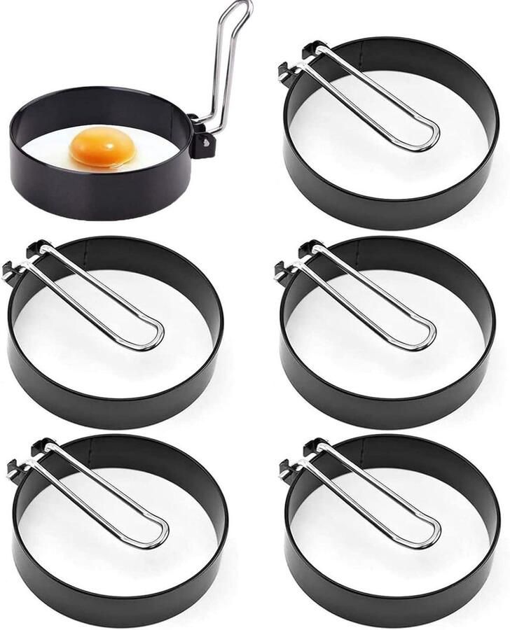 Omelet Vorm Spiegelei Vormpjes Ontbijt Bakken Antiaanbaklaag 6 Stuks Zwart