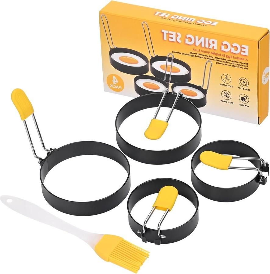 Omelet Vormen Eierringen Pannenkoek Ontbijt Maken Non-stick Coating 4 Stuks Zilver