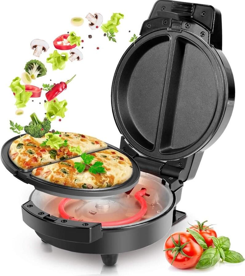 Omelet Maker Eierpan Apparaat Ontbijt Lunch Diner Dubbele Anti-aanbak Platen 22 x 17 cm Zwart