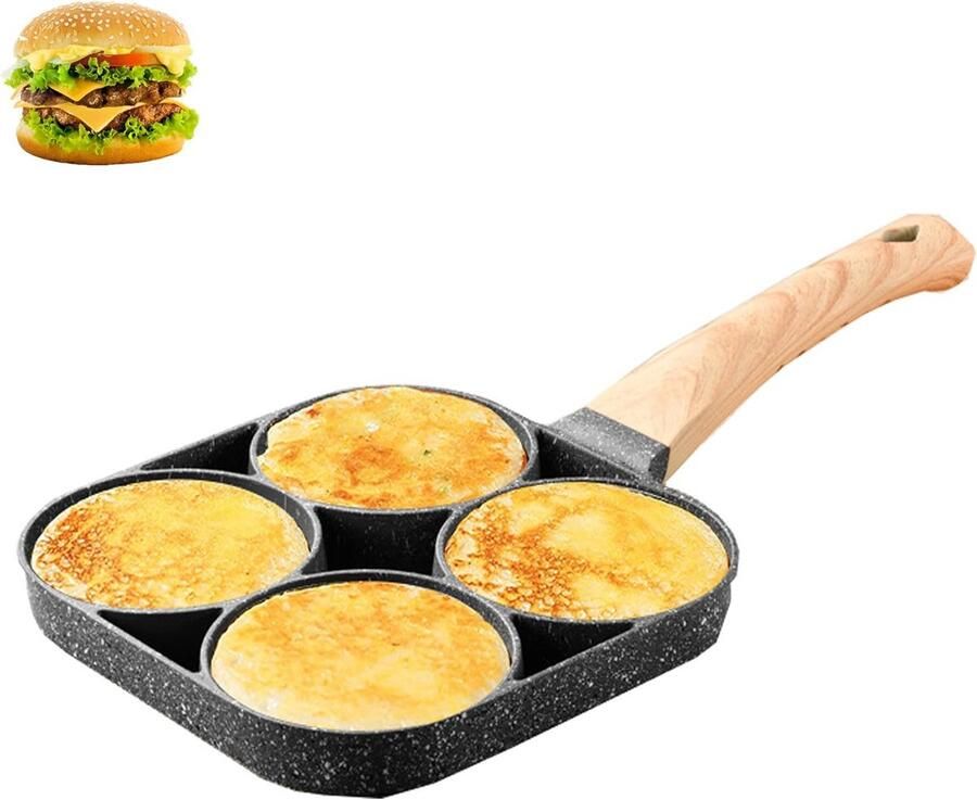 Omeletpan 4 Gaten Pannenkoekenpan Koekenpan Ontbijt Maken Antiaanbaklaag Aluminium 19 x 19 x 2.2 cm