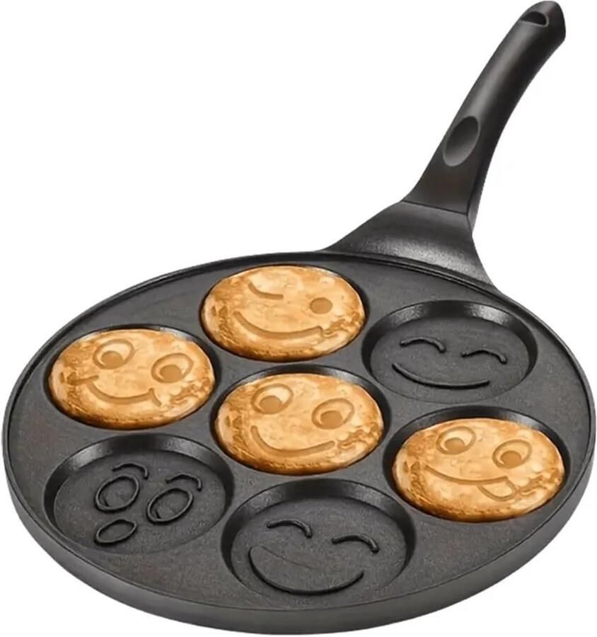 Omeletpan 7 kopjes Pannenkoeken maker Ontbijt maken Antiaanbaklaag 48 cm lengte Zwart