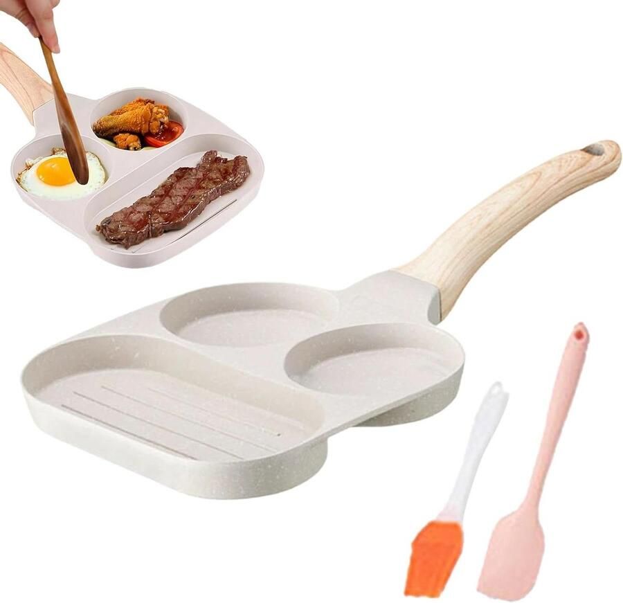 Omeletpan Eierbraadpan Koekenpan Ontbijt Grillen Drievoudige Kookzones 19 cm Zwart