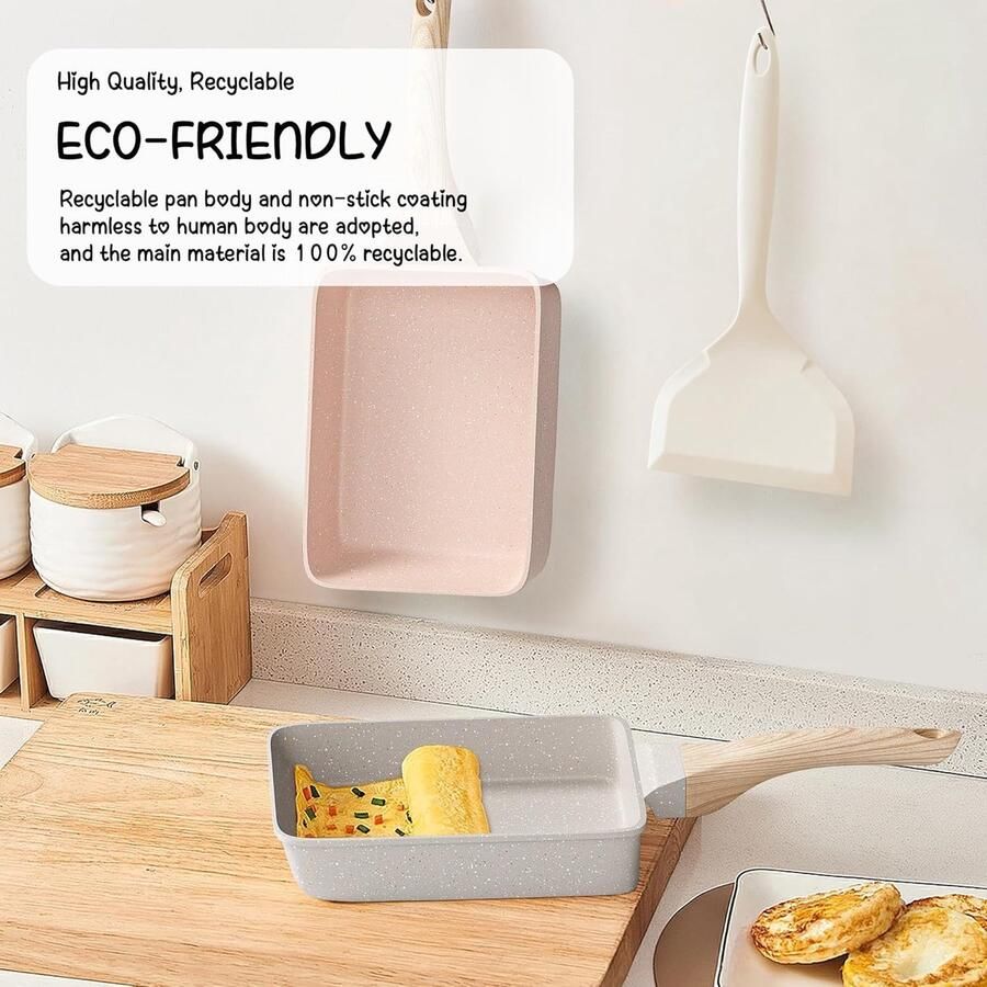 Omeletpan Eierpan Ontbijt Maken Granieten Antiaanbaklaag 1.2 Liter Beige