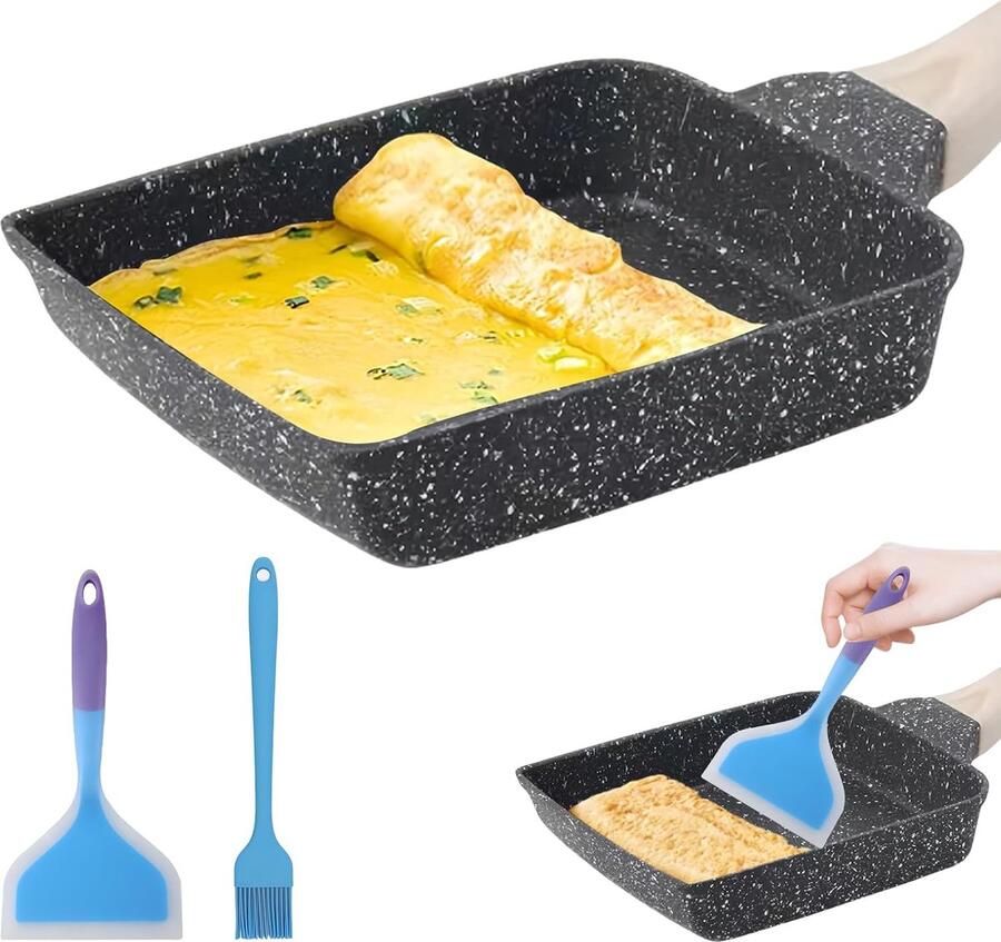 Omeletpan Japanse omeletpan rechthoekige Japanse pan met afneembare handgreep voor fornuizen oven en vaatwasser 18 x 15 cm