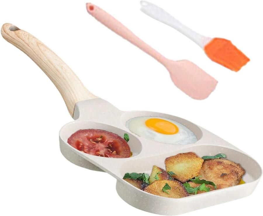 Omelet Pan Koekenpan Ontbijt Snel Ontbijten Maken Drie Gekookte Zones 19 cm Zwart