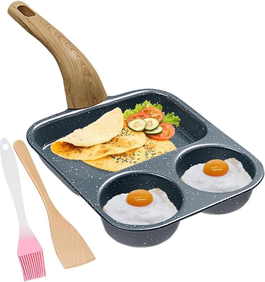 Omeletpan met 3 vakken Ontbijtpan Koekenpan Snel Ontbijt Maken Antiaanbaklaag & 3 Zones 39x19x9 cm Zwart