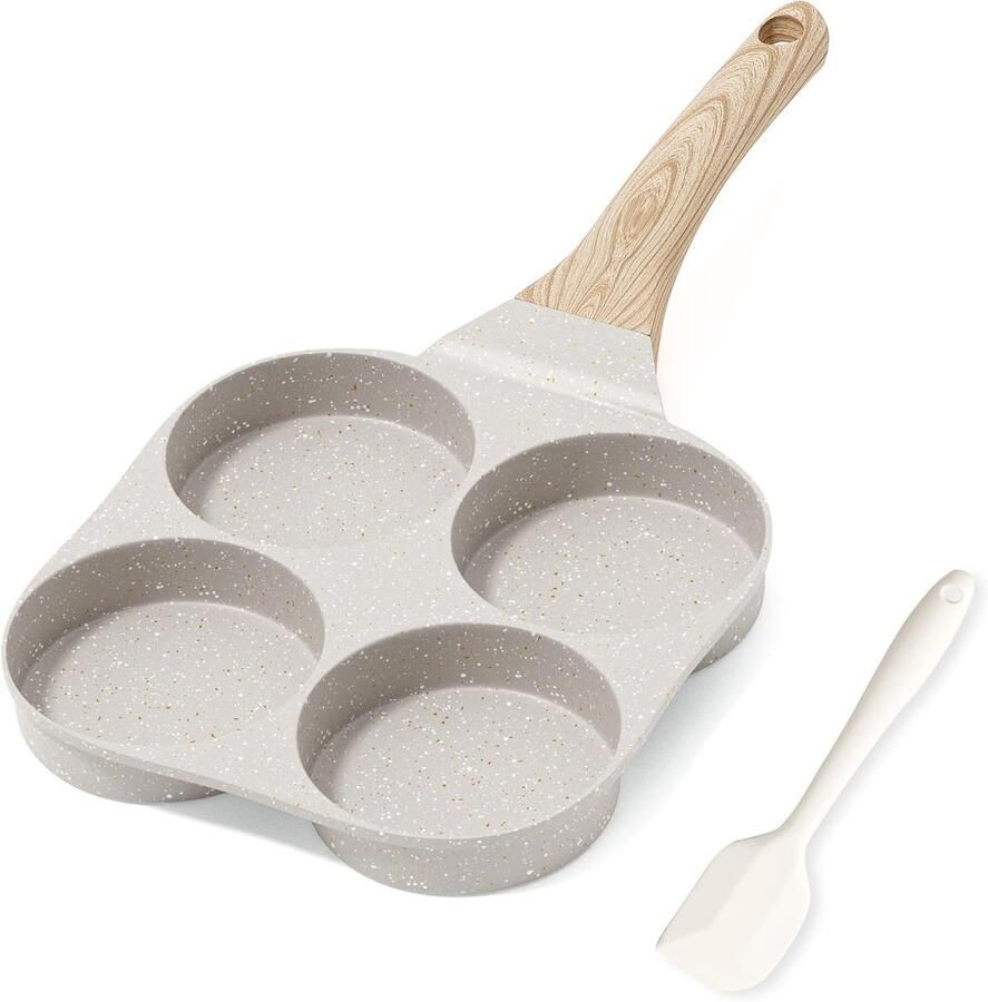 Omeletpan met 4 gaten Eierpan Koekenpan Ontbijt Bakken Antiaanbak Graniet 23 x 23 cm Beige