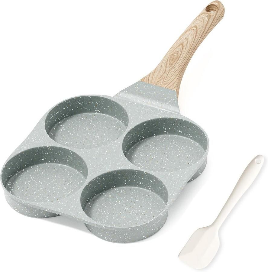 Omeletpan met 4 gaten Eierpan Koekenpan Ontbijt Maken Granieten Antiaanbaklaag 23 x 23 cm Groen