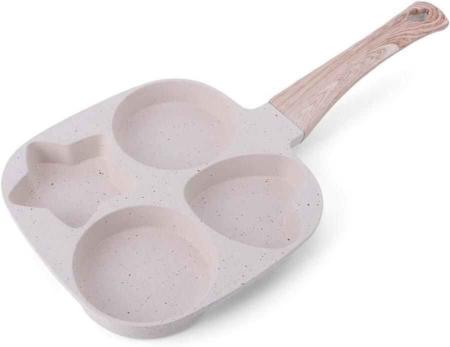 Omeletpan met 4 holtes Ei bakpan Ontbijt bereiden Antiaanbak granietlaag 35 x 18 cm Beige