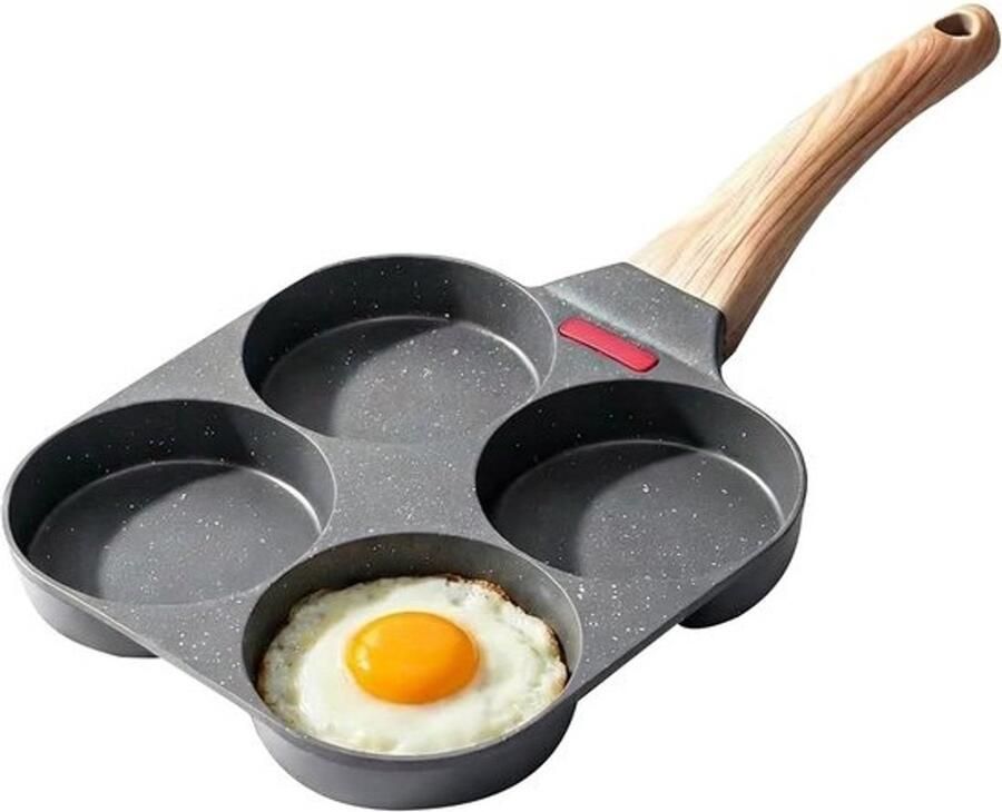 Omeletpan met 4 kopjes Eierpan Koekenpan Ontbijt Bereiden Antiaanbaklaag 18 x 38 cm