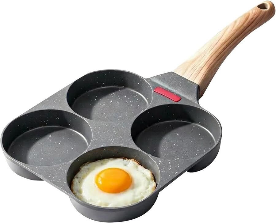 Omeletpan met 4 kopjes Eierpan Koekenpan Ontbijt Bereiden Antiaanbaklaag 18 x 38 cm
