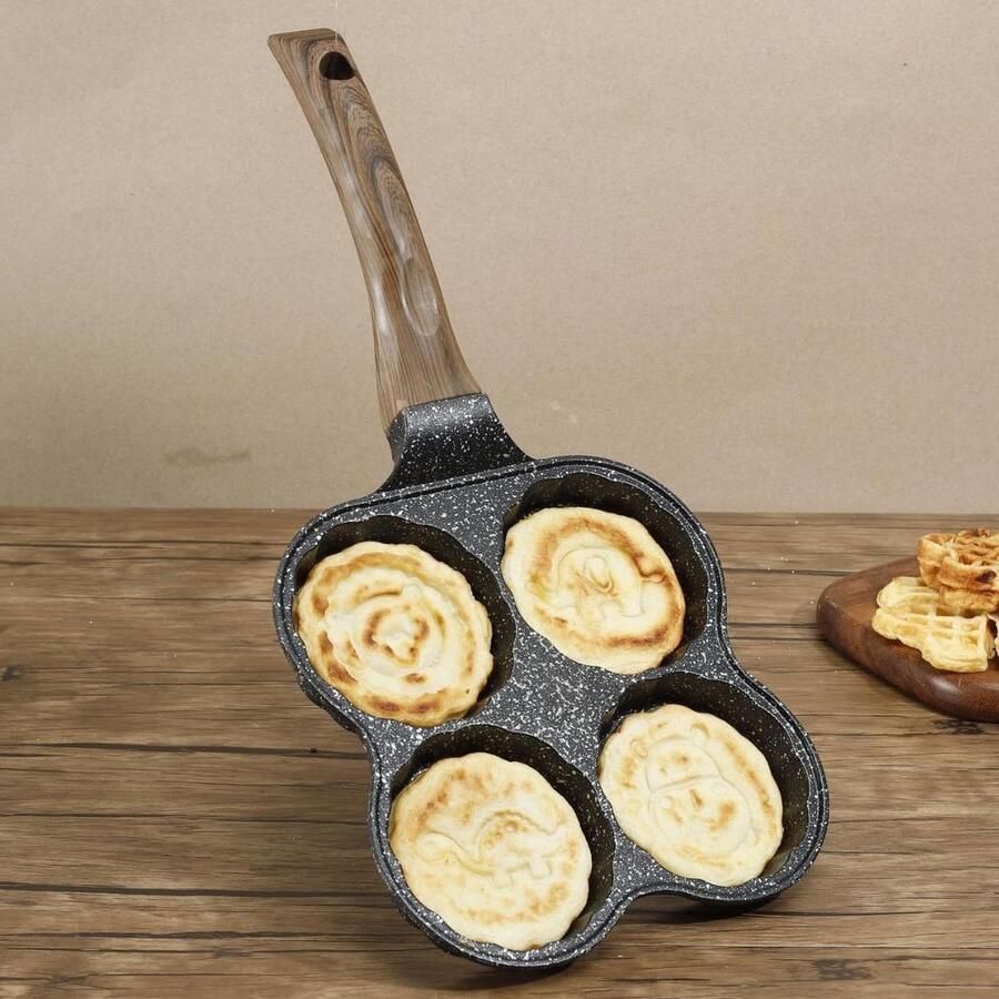 Omeletpan met 4 Kopjes Koekenpan Pannenkoeken Ontbijt Maken Antiaanbaklaag 395 cm Zwart