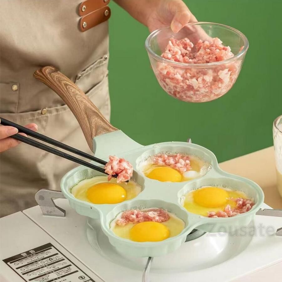 Omeletpan met 4 kopjes Ontbijtpan eieren Ontbijt maken Snelle warmteverdeling 395 x 195 cm Zwart