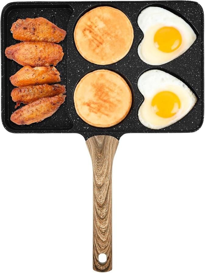 Omeletpan met 5 vakken Eierpan Braadpan Ontbijt Bereiden Anti-aanbaklaag 21 x 28 cm Zwart