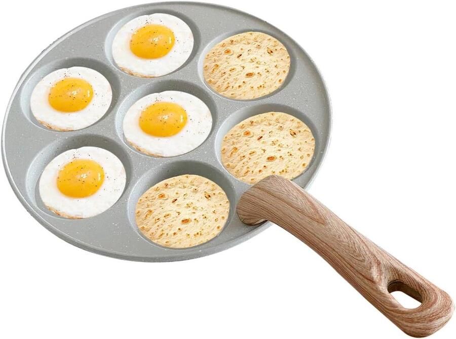 Omeletpan met 7 cups Eierkoekenpan Pannenkoekenpan Ontbijt Koken Antiaanbaklaag 23 cm Wit