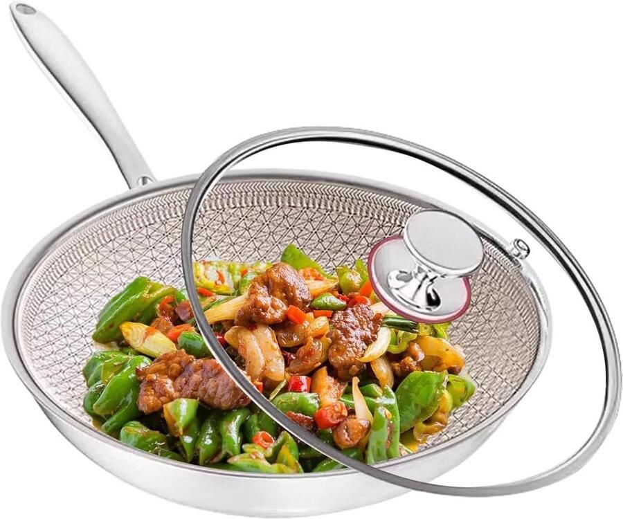 Omeletpan met deksel Roestvrijstalen pan kookstijlen Drielaagse technologie 26 cm Zilverkleurig