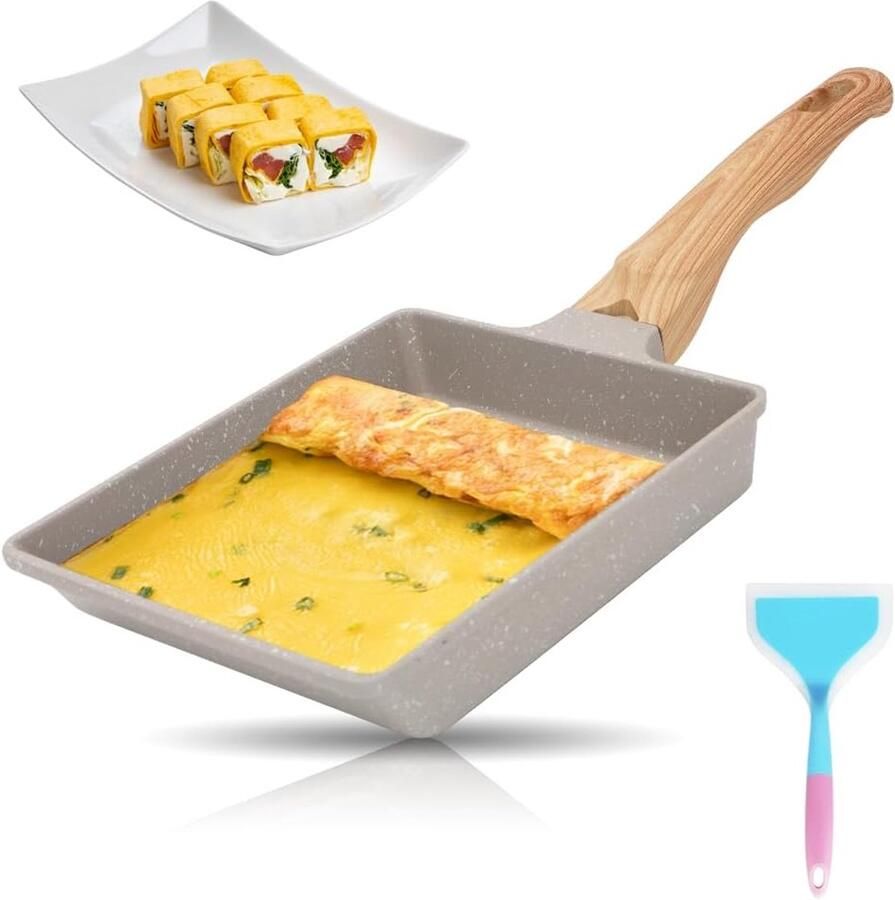 Omeletpan Rechthoekig Japanse pan Ontbijt Bereiden Antiaanbaklaag 19 x 16 cm Wit