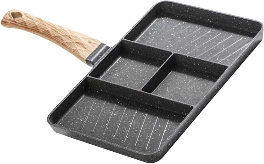 Omeletpan Vier Vormen Koekenpan Ontbijt Eieren Bakken Antiaanbaklaag 35 cm Zwart