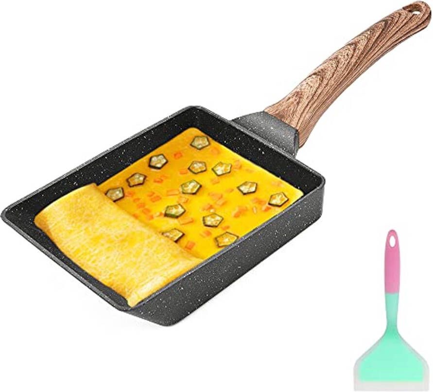 Omeletpan voor perfecte Tamagoyaki Antiaanbaklaag Geschikt voor Gas en Inductie Zwart