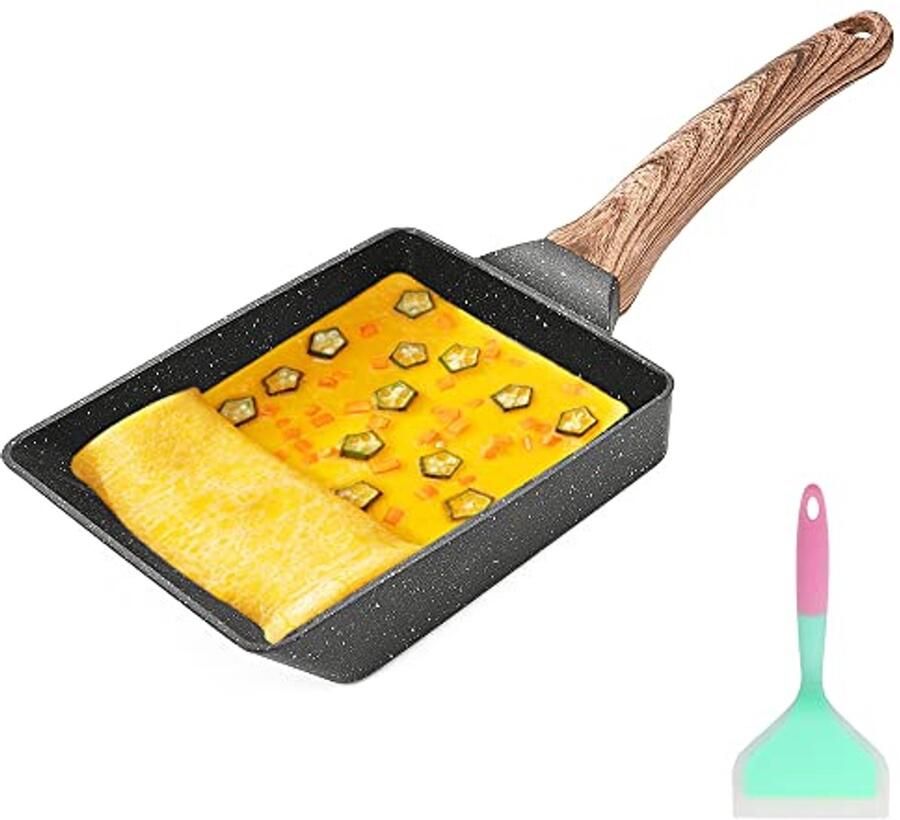 Omeletpan voor perfecte Tamagoyaki Antiaanbaklaag Geschikt voor Gas en Inductie Zwart