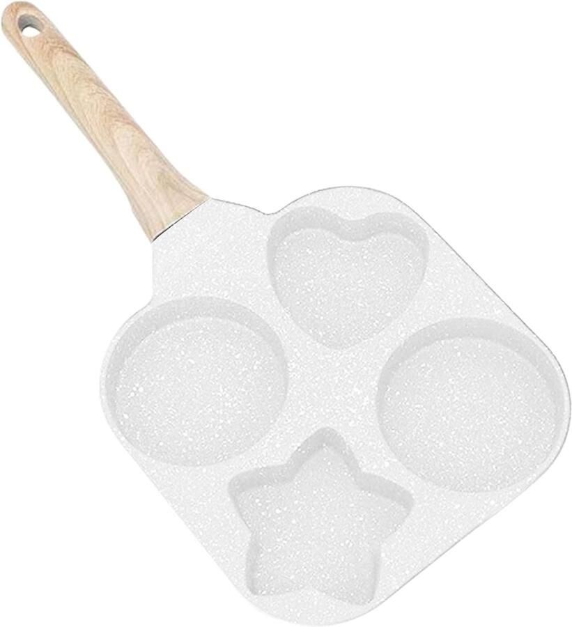 Omeletpannen Set Koekenpan Vier Gaten Ontbijt Maken Vier Vormen Tegelijk 18 cm Diameter Wit