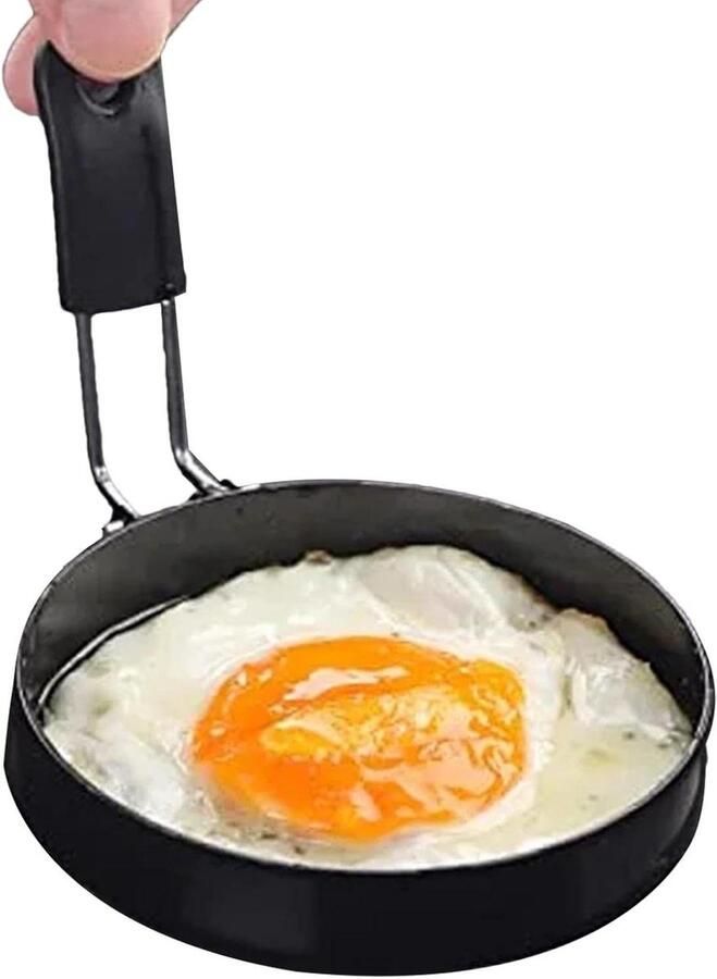 Omeletring Pannenkoekenring Keukenaccessoire Grillvorm Ontbijt Bereiden Inklapbaar Roestvrij Staal 9 cm Diameter Zwart