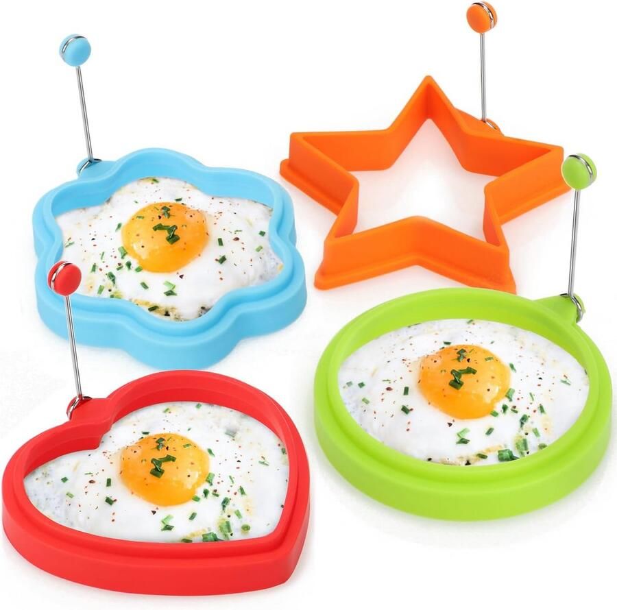 Omeletvormen Set Vormpjes Gebakken Ei Creatief Koken Hittebestendig Siliconen 4 Stuks Kleurrijk