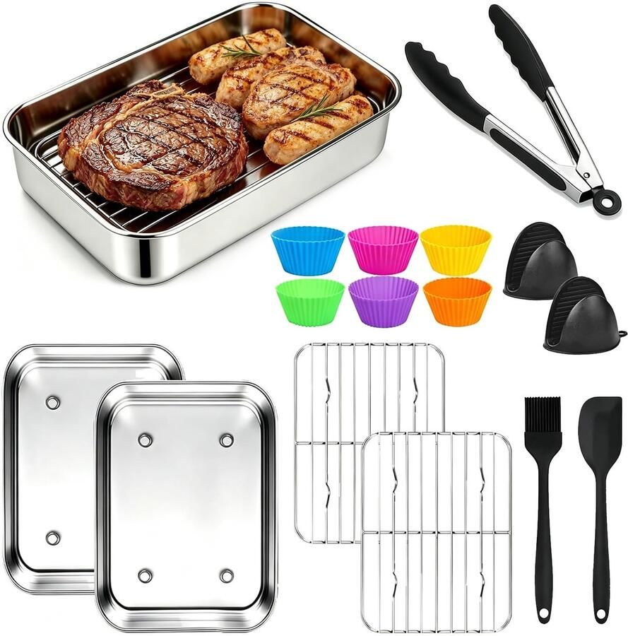 Omgoods 12-delige Airfryer Accessoireset van Roestvrij Staal