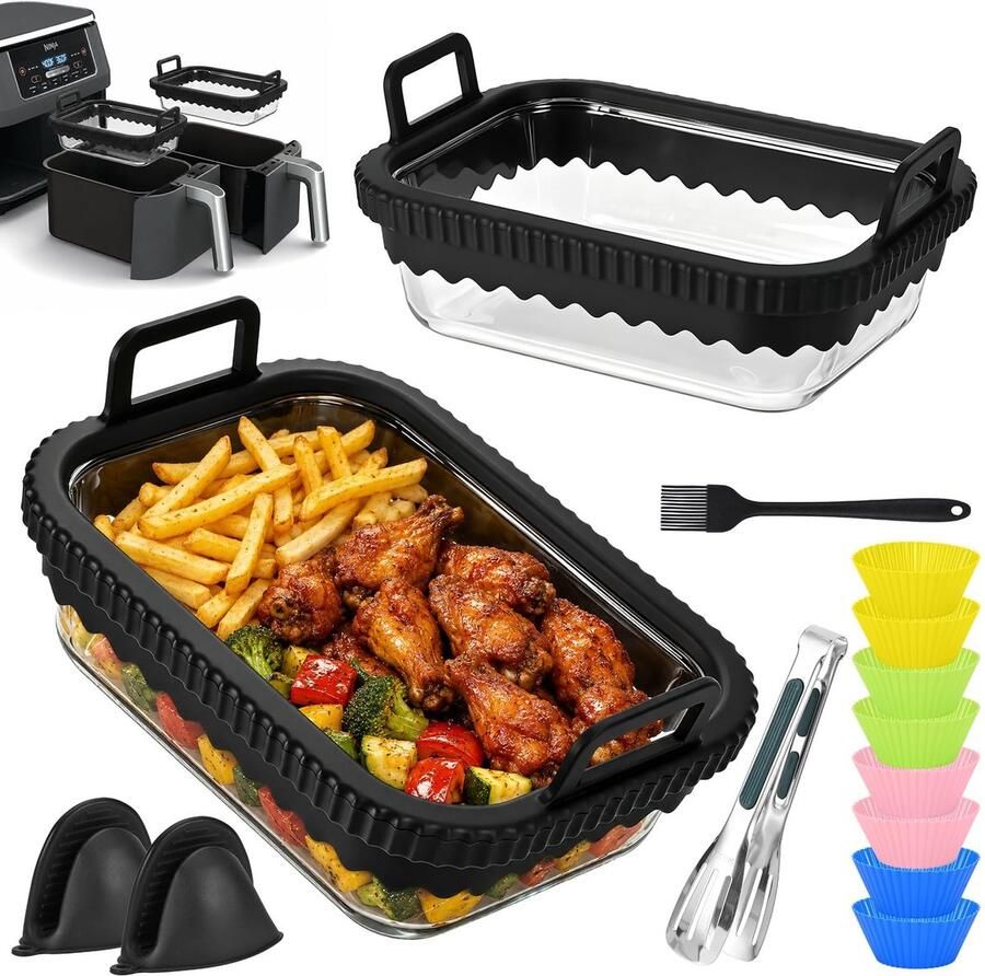 Omgoods 14-delige Glazen Accessoireset voor Airfryer en Ovenschalen