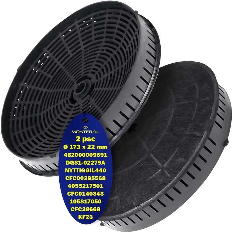 Omgoods 2 Activkoolstoffilters voor Afzuigkap 173 x 22 mm