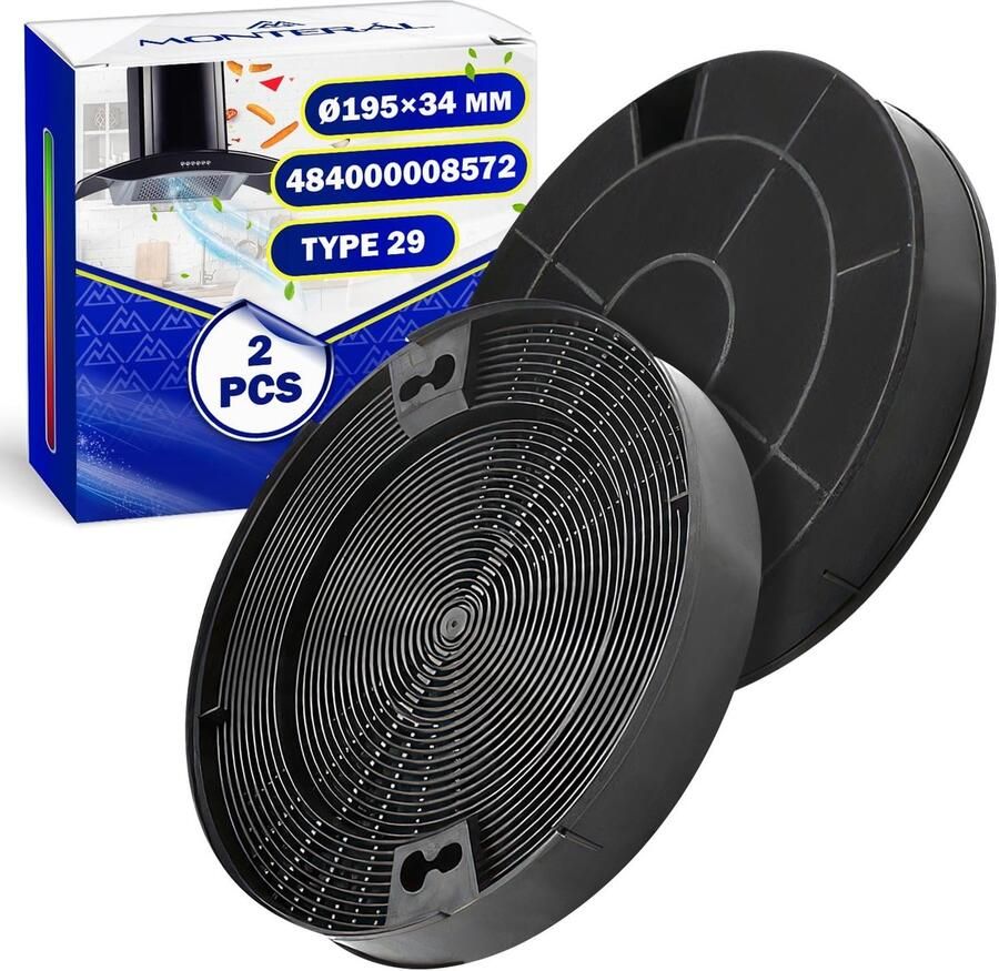 Omgoods 2 Stuks Actieve Koolstoffilters Type 29 Ø 190 x 35 mm voor Afzuigkap
