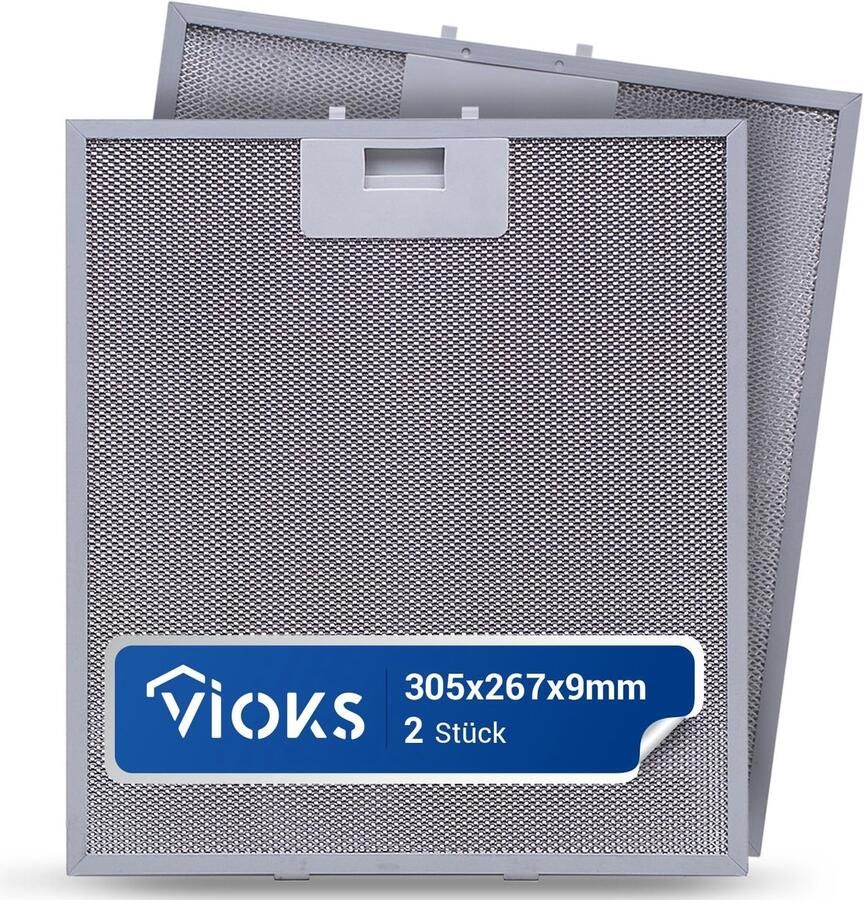 Omgoods 2 x Vervangend Vetfilter voor Afzuigkap 305 x 267 x 9 mm Metaal