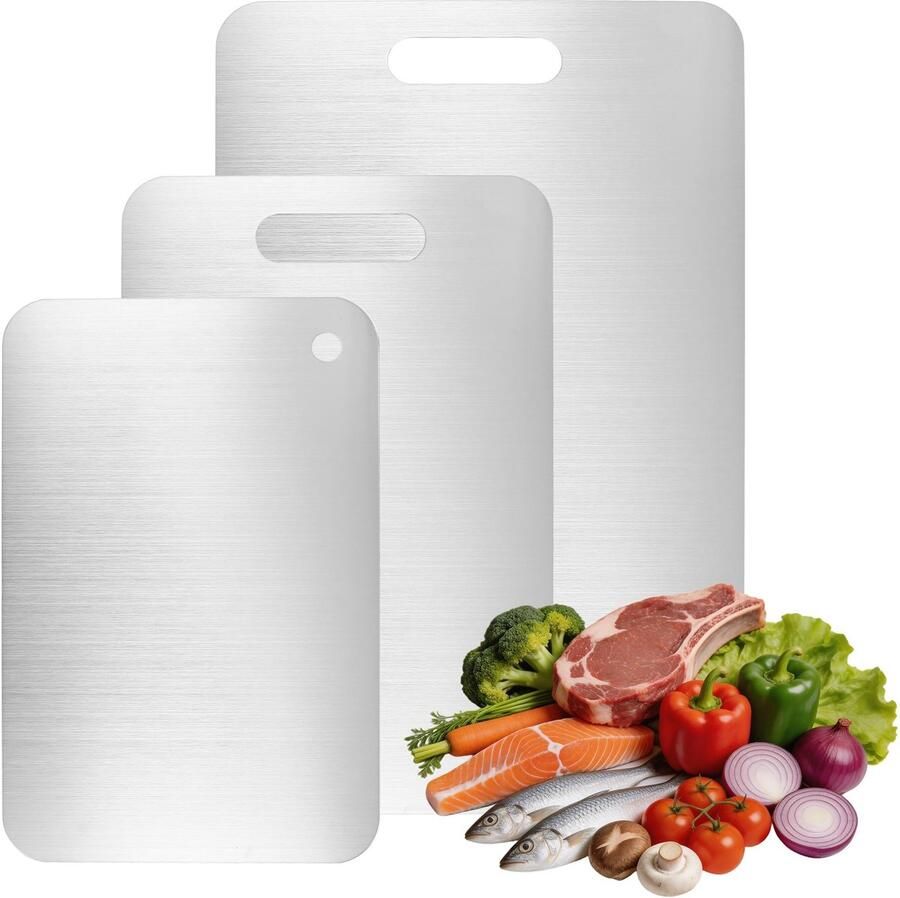 Omgoods 3-delige Roestvrijstalen Snijplankset 30 x 20 34 x 23 39 x 28 cm