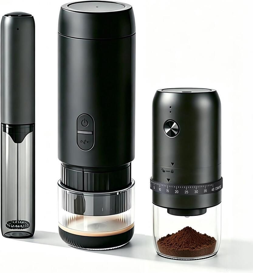 Omgoods 3-in-1 Draagbare Koffiemachineset met Melkopschuimer